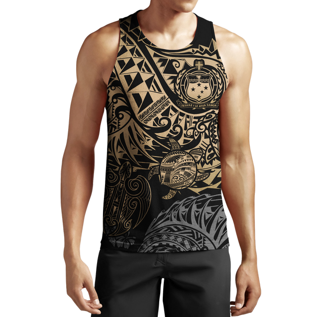 Samoa Polynesian Hoodie - Gold Turtle Flowing 3d all over printed shirt and short for man and women JJ120202 PL-Apparel-PL8386-Tank top-S-Vibe Cosy™