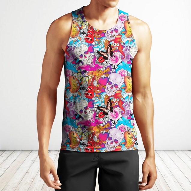 All Over Print Paisley Pattern Skull-Apparel-Phaethon-Tank Top-S-Vibe Cosy™