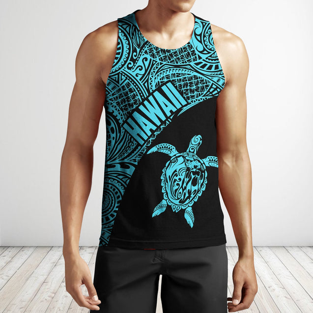 Hawaii Hoodie Turtle Mermaid Polynesian Wave - Blue Hoodie-Apparel-Phaethon-Tank Top-S-Vibe Cosy™