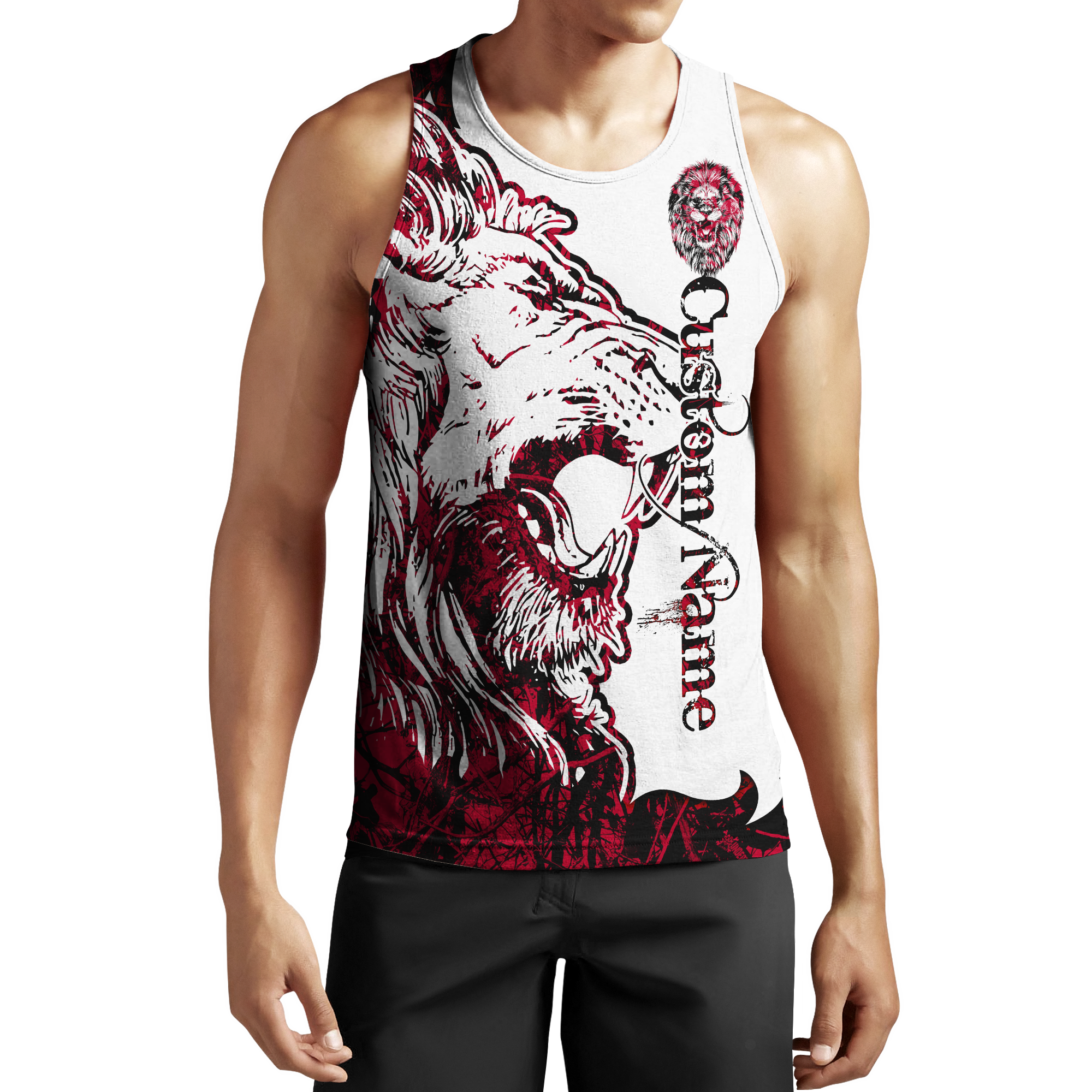Custom Name The Red Alpha King Lion Tattoo 3D All Over Printed Unisex Shirt