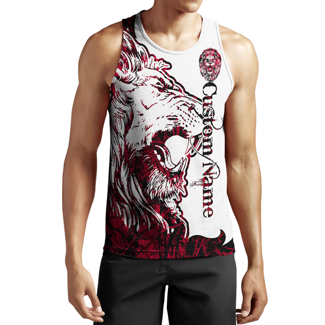 Custom Name The Red Alpha King Lion Tattoo 3D All Over Printed Unisex Shirt