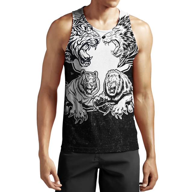 Lion vs Tiger Warrior Tattoo  3D All Over Printed  Unisex Shirts