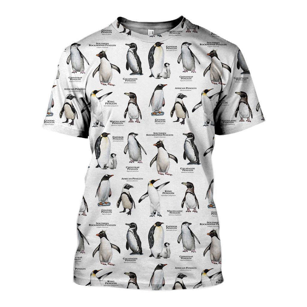 3D All Over Printed Penguins of the World Shirts And Shorts-Apparel-HP Arts-T-Shirt-S-Vibe Cosy™