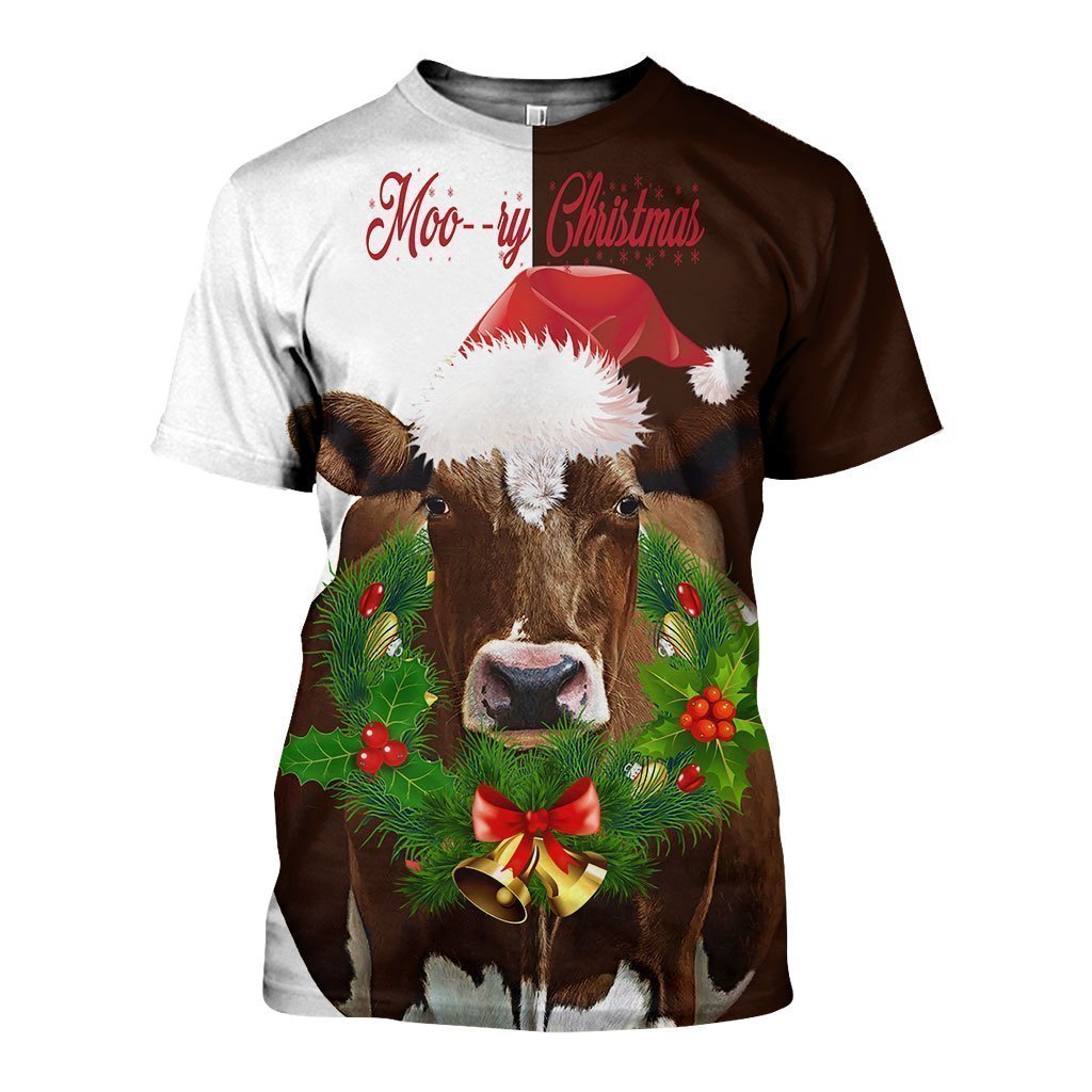 3D All Over Printed Dairy Cow Christmas art Shirts-Apparel-6teenth World-T-Shirt-S-Vibe Cosy™