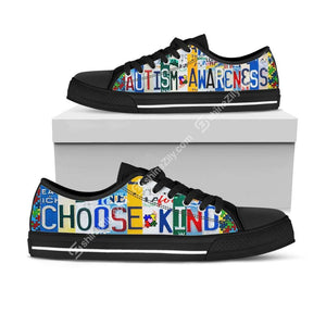 Autism Awareness Choose Kind Low Top Shoes Black TA031304-TA-Women's low top-EU36 (US5.5)-Vibe Cosy™