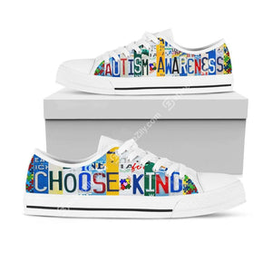 Autism Awareness Choose Kind Low Top Shoes White TA031303-TA-Women's low top-EU36 (US5.5)-Vibe Cosy™