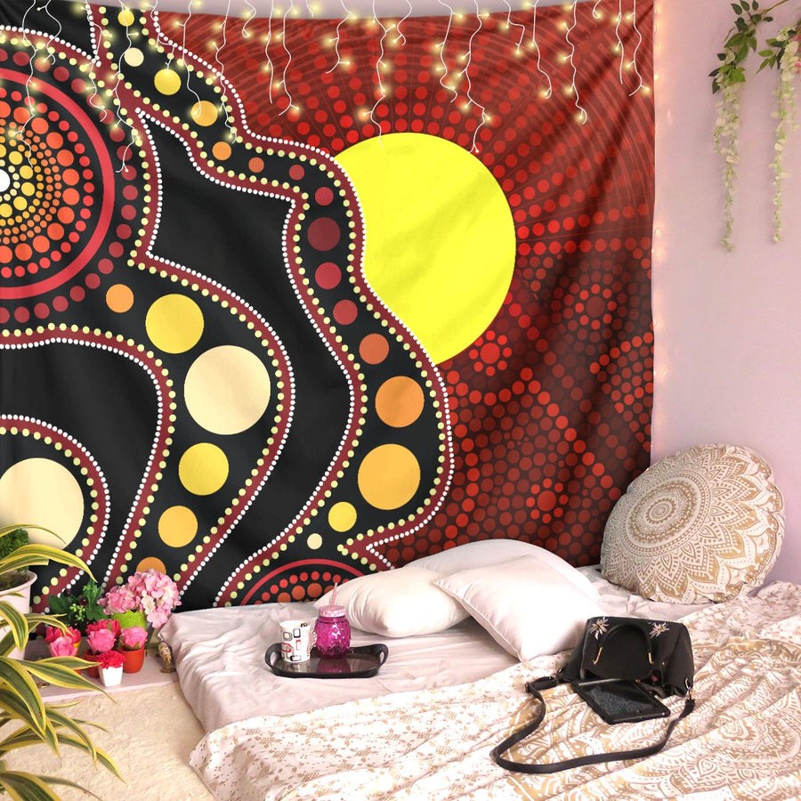 Aboriginal Flag Circle Dot Australia 3D Print Wall Tapestry