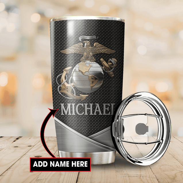 Customize Name United States Marine Corps Veteran Steel Tumbler