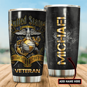 Customize Name United States Marine Corps Veteran Steel Tumbler