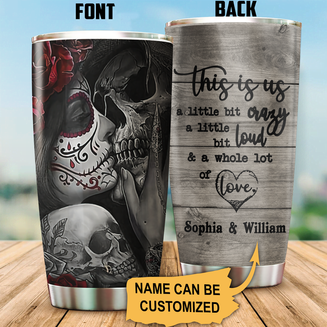 Skull Couple Custom Name Stainless Steel Tumbler 20Oz