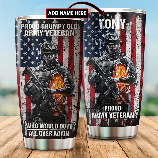 Customize Name United States Army Veteran Steel Tumbler