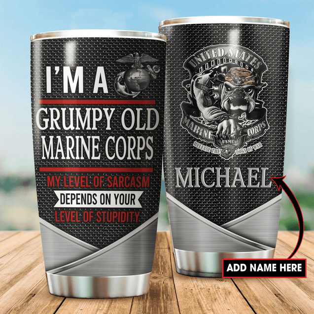 Customize Name US Marine Corps Veteran Steel Tumbler