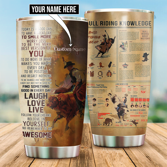 Personalized Name Bull Riding Stainless Steel Tumbler Bull Riding Knowledge