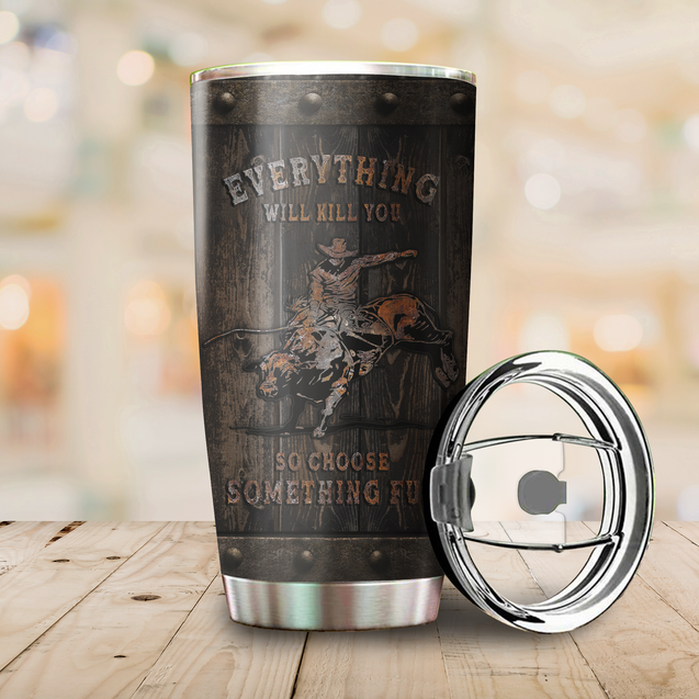 Personalized Name Bull Riding Stainless Steel Tumbler Wood Texture Ver 3