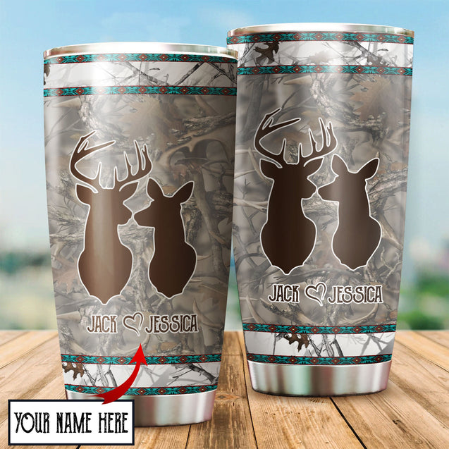 Deer Couple Custom Name Stainless Steel Tumbler 20Oz