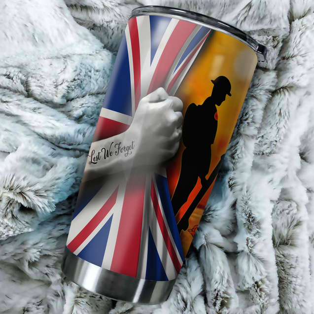 Lest we forget UK Veteran 3D Stainless Steel Tumbler 20 Oz