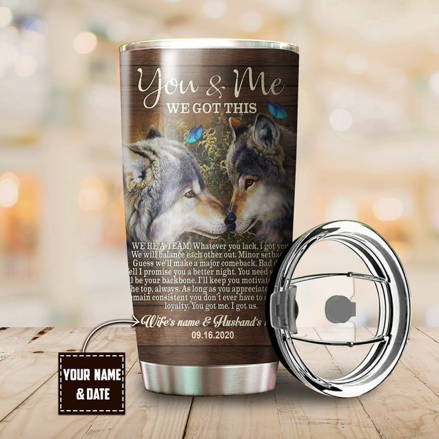 Love Wolf Couple Custom Name Stainless Steel Tumbler 20Oz