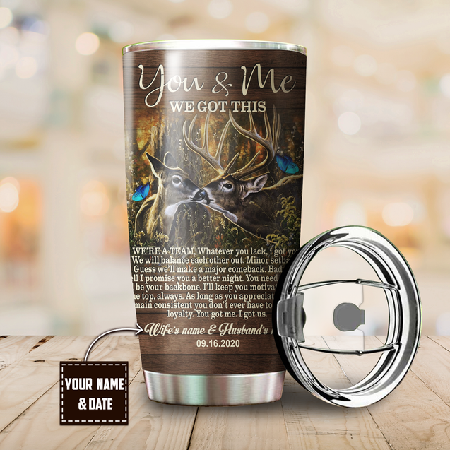 Deer Couple Custom Name Stainless Steel Tumbler 20Oz