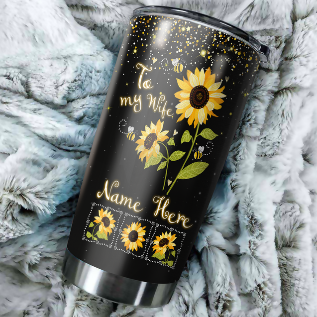 Customize Name Sunflower Stainless Steel Tumbler To My Wife