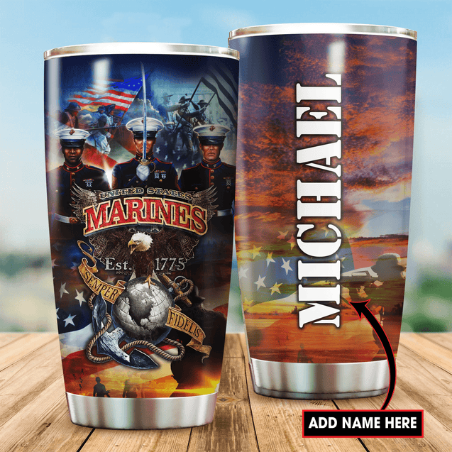 Customize Name United States Marine Corps Veteran Steel Tumbler