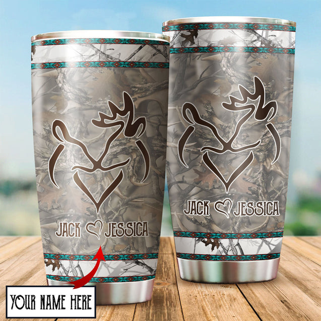 Love Deer Couple Custom Name Stainless Steel Tumbler 20Oz