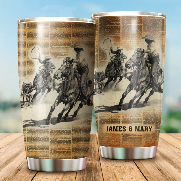 Personalized Name Bull Riding Stainless Steel Tumbler Vintage Team Roping