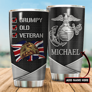 Customize Name United States Marine Corps Veteran Steel Tumbler