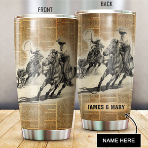 Personalized Name Bull Riding Stainless Steel Tumbler Vintage Team Roping