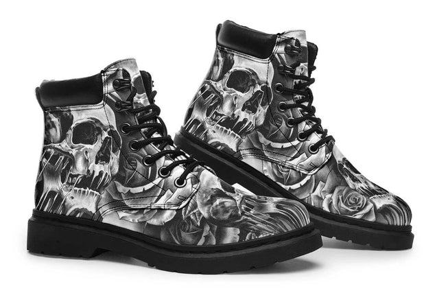 3D Skull Boots Grey Scary Skull