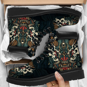 Oni Mask Tattoo Boots for Men and Women