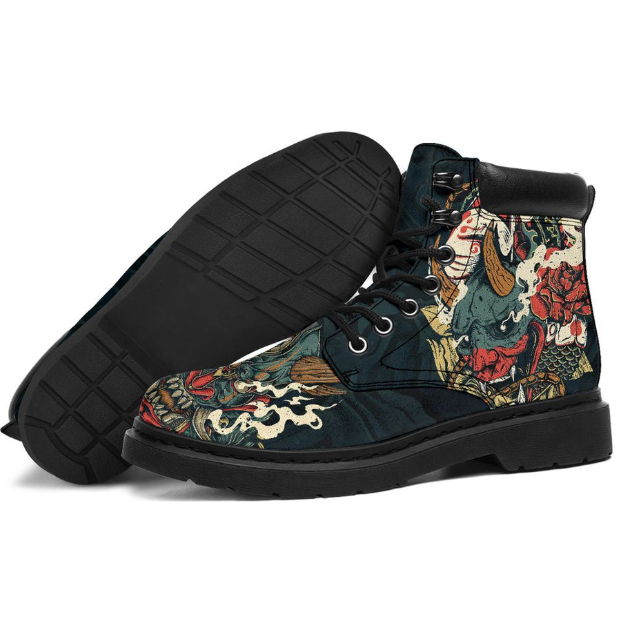 Oni Mask Tattoo Boots for Men and Women