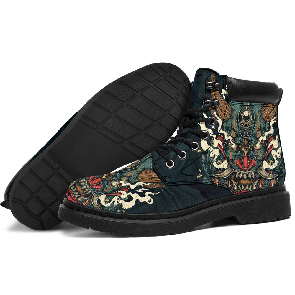 Oni Mask Tattoo Boots for Men and Women