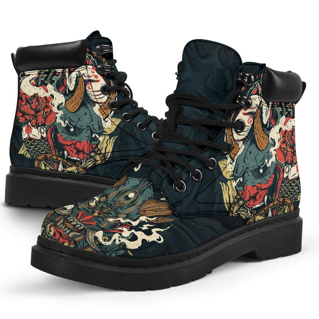 Oni Mask Tattoo Boots for Men and Women