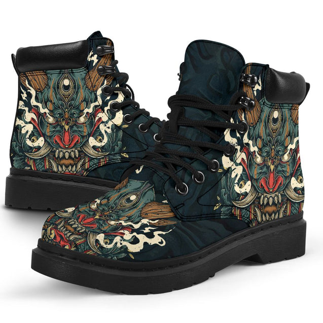 Oni Mask Tattoo Boots for Men and Women