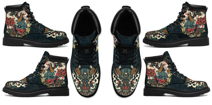 Oni Mask Tattoo Boots for Men and Women