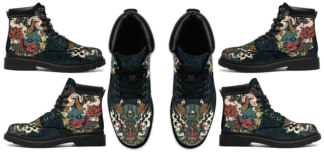 Oni Mask Tattoo Boots for Men and Women