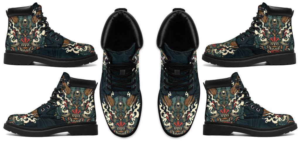 Oni Mask Tattoo Boots for Men and Women