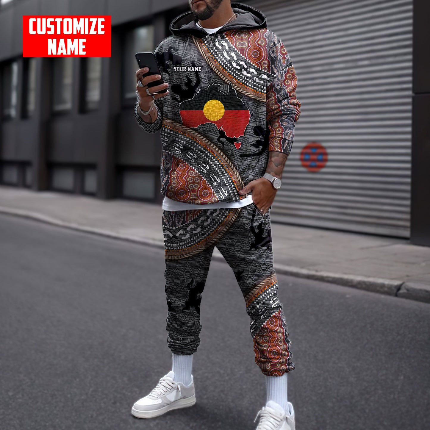 Custom name Aboriginal dots Zip pattern 3D design printed Combo Hoodie And Sweatpant