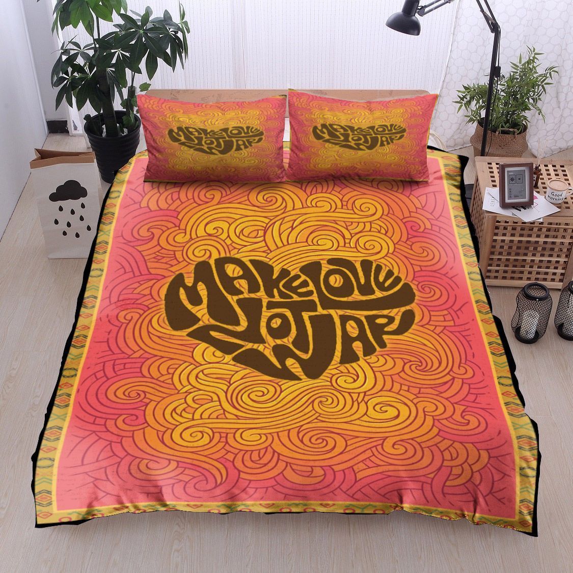 Hippie "Make Love, Not War" Bedding Set TQH200722-BEDDING SETS-TQH-Twin-Vibe Cosy™