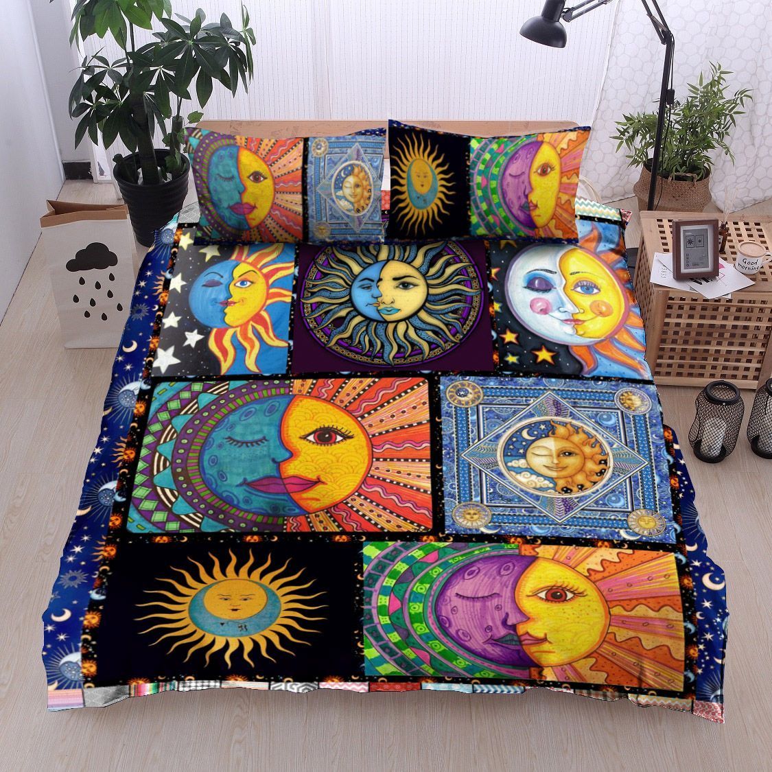 Hippie Moon And Sun Tattoos Bedding Set TQH200738-BEDDING SETS-TQH-Twin-Vibe Cosy™