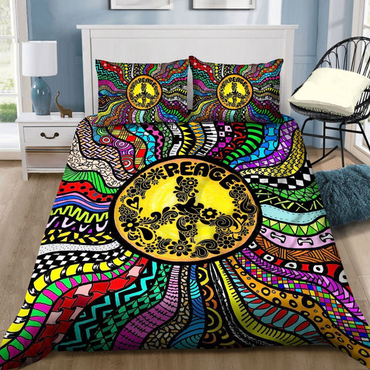 Hippie Colorful Peace Symbol Bedding Set TQH200780-BEDDING SETS-TQH-Twin-Vibe Cosy™