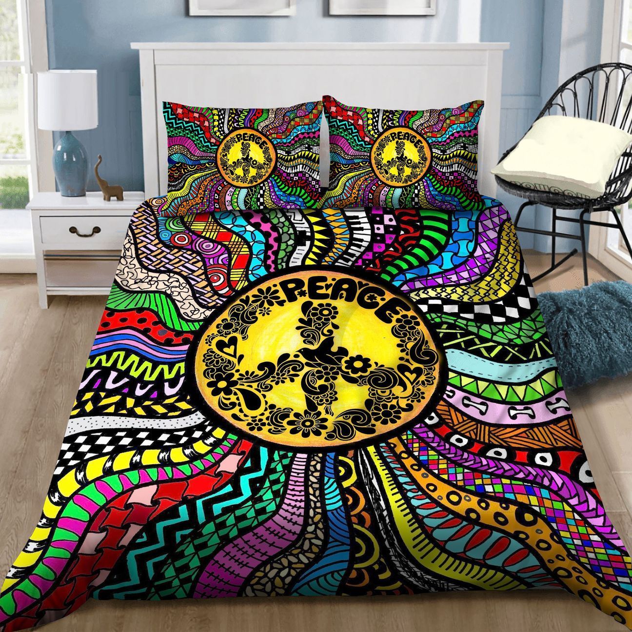 Hippie Colorful Peace Symbol Bedding Set TQH200780-BEDDING SETS-TQH-Twin-Vibe Cosy™