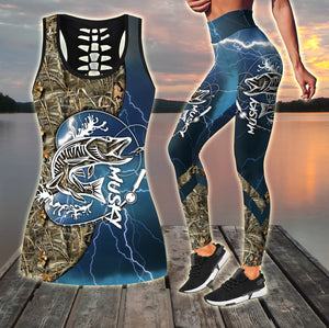 Musky fishing gear blue Tattoo camo Combo Legging + Tank TR190403 - Amaze Style™-Apparel