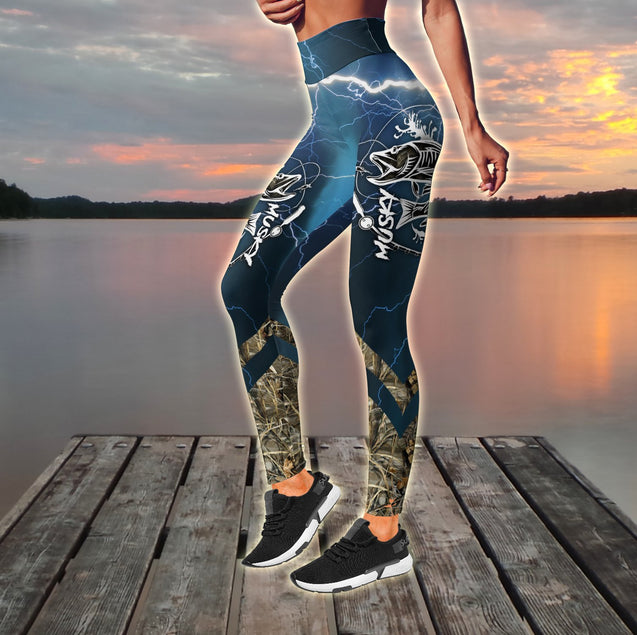 Musky fishing gear blue Tattoo camo Combo Legging + Tank TR190403 - Amaze Style™-Apparel