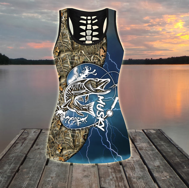 Musky fishing gear blue Tattoo camo Combo Legging + Tank TR190403 - Amaze Style™-Apparel