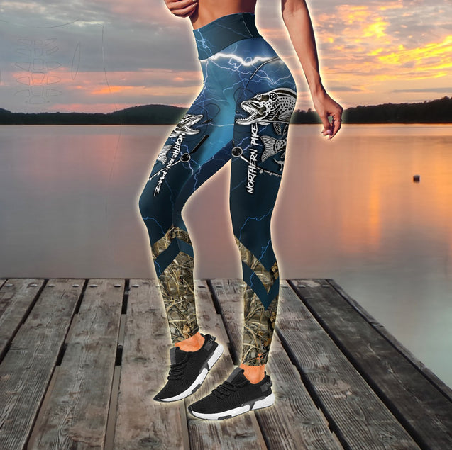 Northern Pike fishing gear blue Tattoo camo Combo Legging + Tank TR190404 - Amaze Style™-Apparel