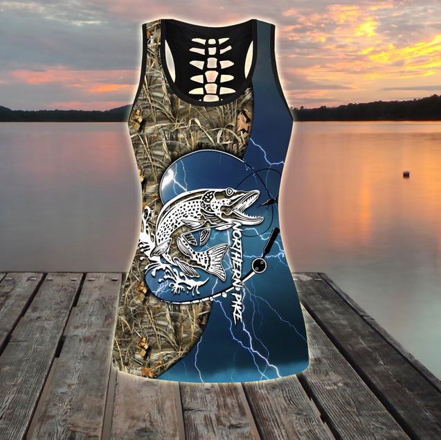 Northern Pike fishing gear blue Tattoo camo Combo Legging + Tank TR190404 - Amaze Style™-Apparel