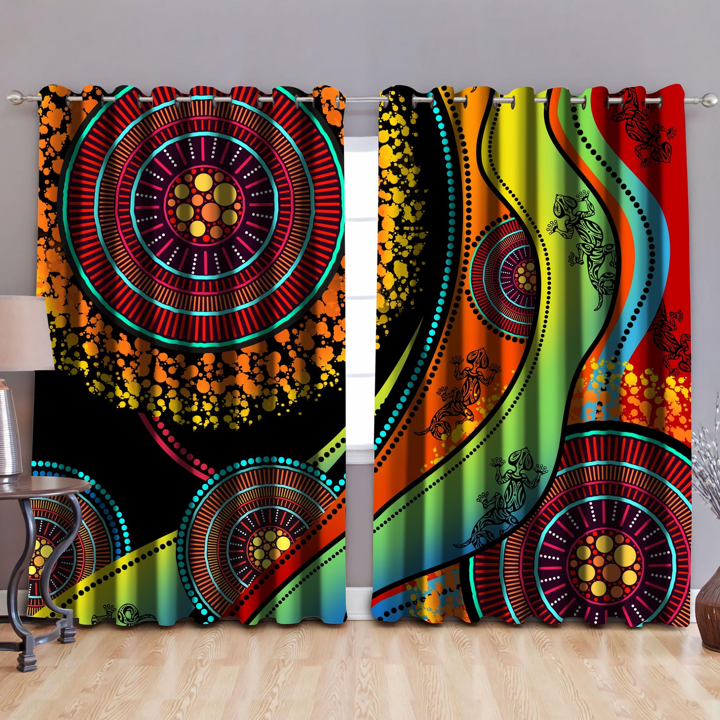 Aboriginal Australia Indigenous Lizard Painting Thermal Grommet Window Curtains TR1906202