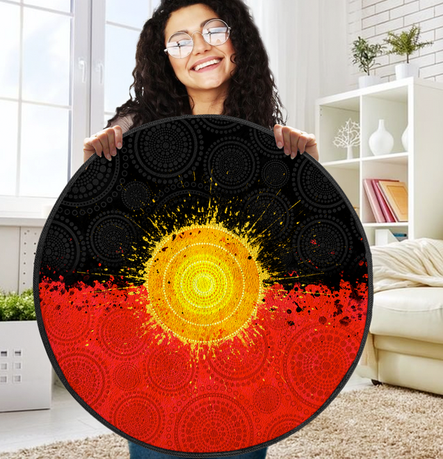 Aboriginal Flag Indigenous Sun Painting Art 3D design Circle Rug