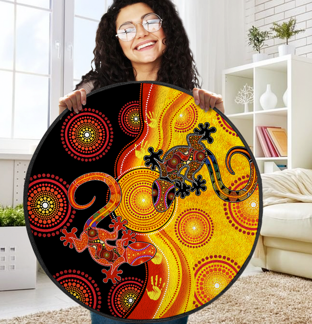 Aboriginal Lizards and the Sun Circle Rug DQB14052102